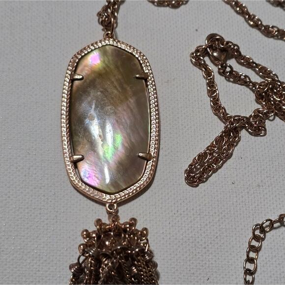 Kendra Scott Rose Gold and Brown MOP MOTHER OF PEARL Rayne long‎ Tassel Necklace - Picture 1 of 6